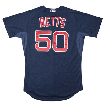 2015 Mookie Betts Game Used Boston Red Sox Navy Alternate Jersey Photo Matched To 5/8/15 (MLB Authenticated & Resolution Photomatching)